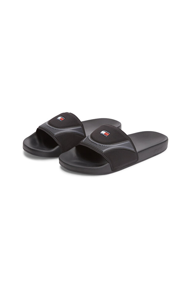 Men's Logo Detailed Comfortable Sole Black Slippers