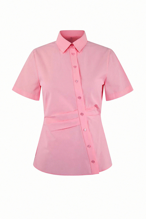 Limited Edition Pembe Bele Oturan Asimetrik Fitted Gömlek TWOSS26GO00054 - 1