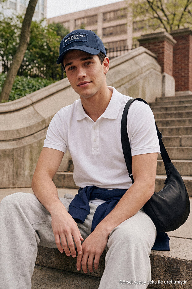 Beyaz Slim/Dar Kesim Yakası Çizgili Basic %100 Pamuk Polo Yaka T-shirt TMNSS20PO0009 - 2