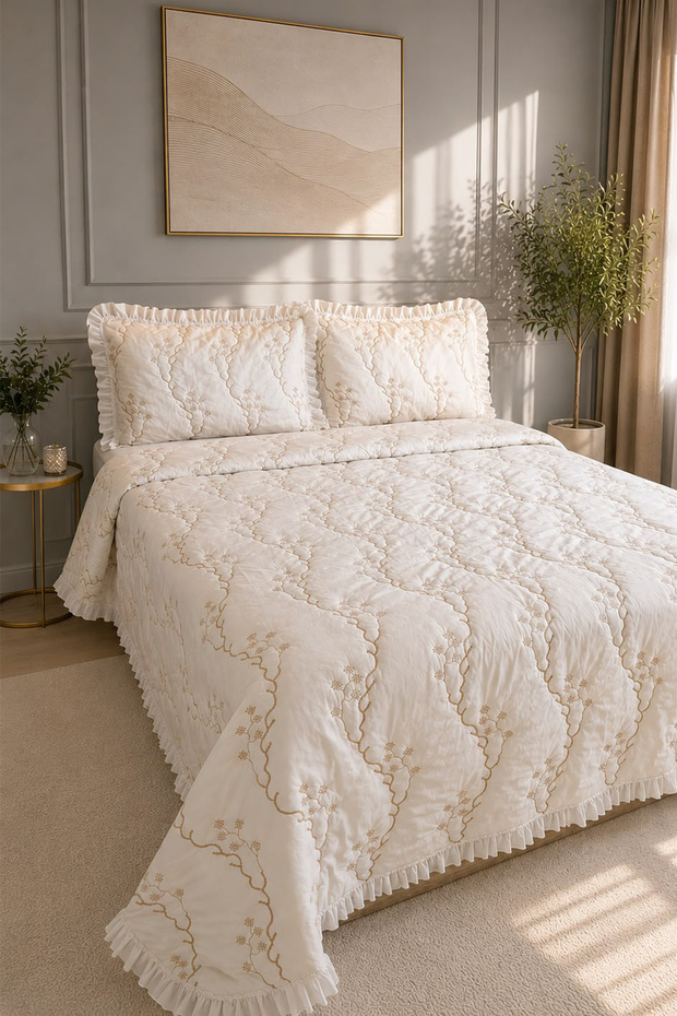 Kanima Fiber Filled Double 230X250 cm Bedspread Cream