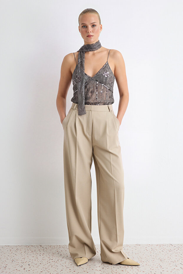 Taş Bol Paça Dokuma Pantolon TPRAW23PL00016 - 1