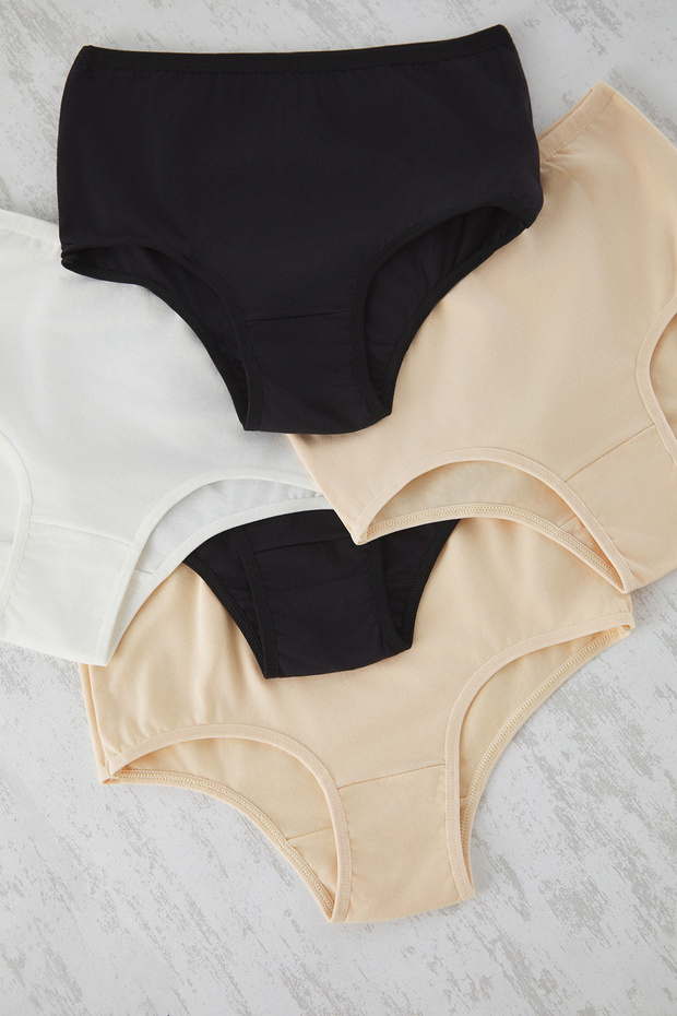 Siyah-Beyaz-Ten 5'li Paket Pamuklu Yüksek Bel Hipster Örme Külot THMSS25KU00030 - 4