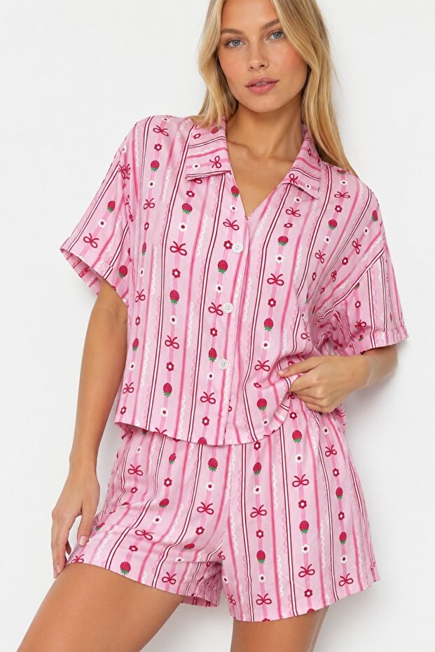 Sweet Strawberry Lounge Shorts Pajama Set