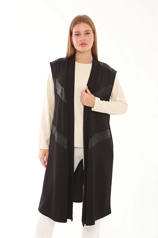 Segmented Vest Plus Size Leather-Trimmed Modal Fabric