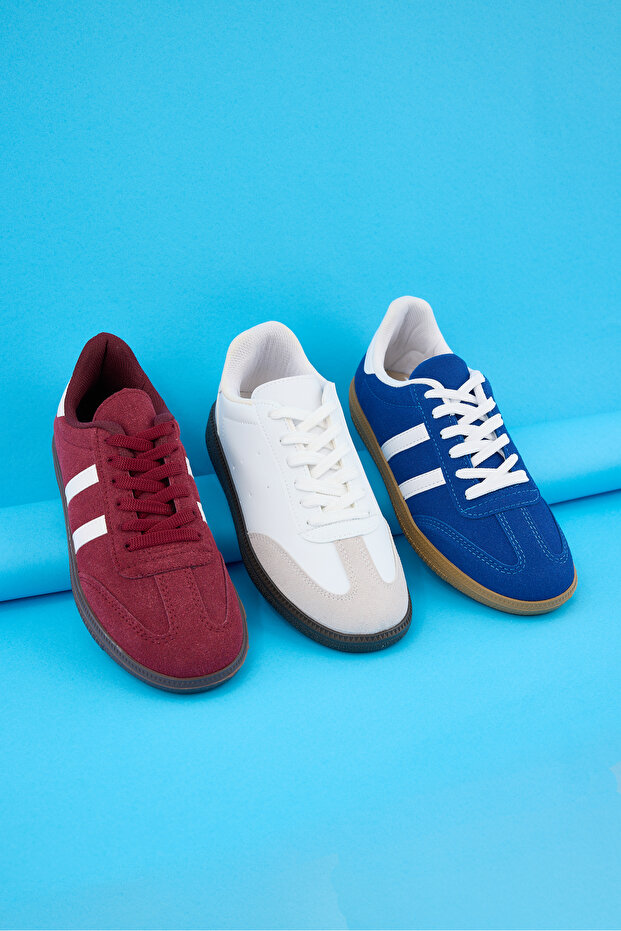 Bordo Süet Retro Bağcıklı Kadın Spor Ayakkabı TAKAW25SN00005 - 2