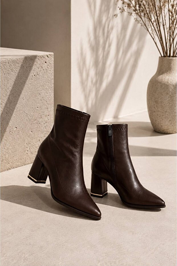 Women's Pointed Toe Mid-Heel Shoes Aci̇kahve Skin