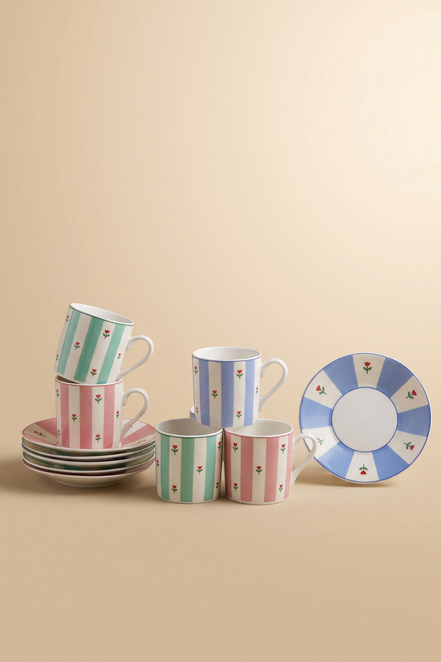 Flowerful Colorful 6-Person Coffee Cup Set 80 ml