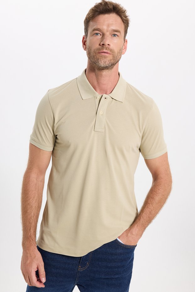 Men's Slim Fit Premium Series 100% Cotton Soft Textured Mercerized Gray Polo Collar T-Shirt