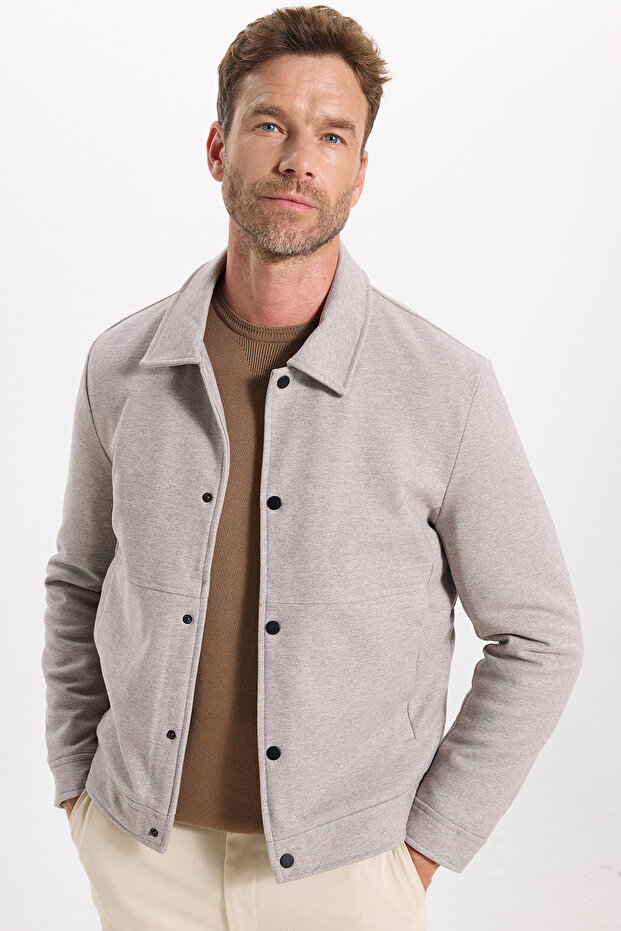 Men's Slim Fit Slim Fit Double Pocketed Snap Closure Stone Coat