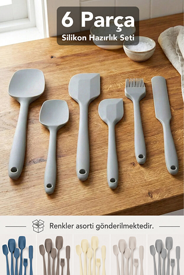 6-Piece Spatula Set - Fireproof Non-Stick Heat Resistant Silicone Egg Brush Pastry Kitchen Prep
