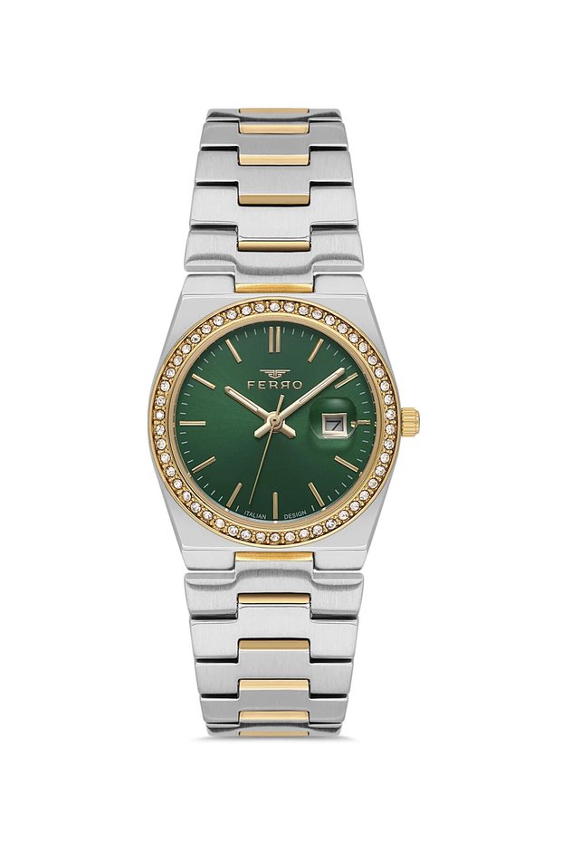 Fl21596Awt-D6 Quarzt Steel Gold/Gray Green Dial 30 mm Women Wrist Watch