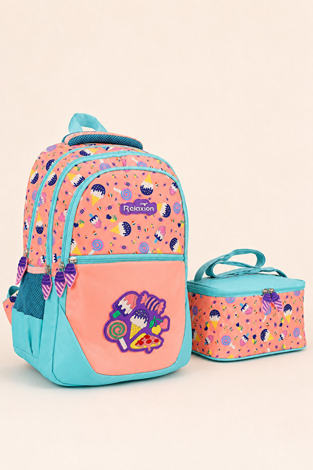 Girl's School Bag with Lunch Box, Multi-Compartment Primary School Backpack Set 1350