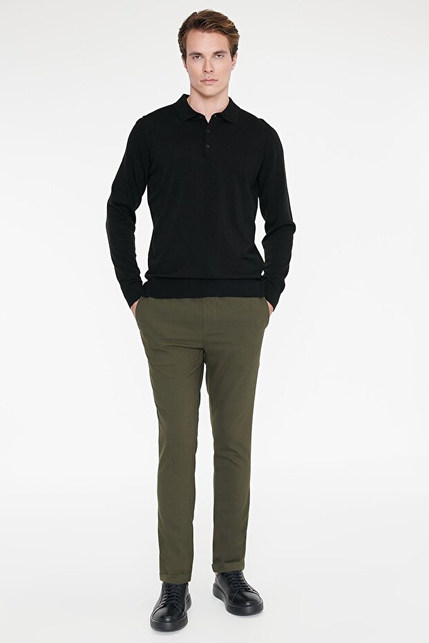 Men's Khaki Non-Iron Non-Wrinkle Tie-Waist Jogger Pants Slim Fit