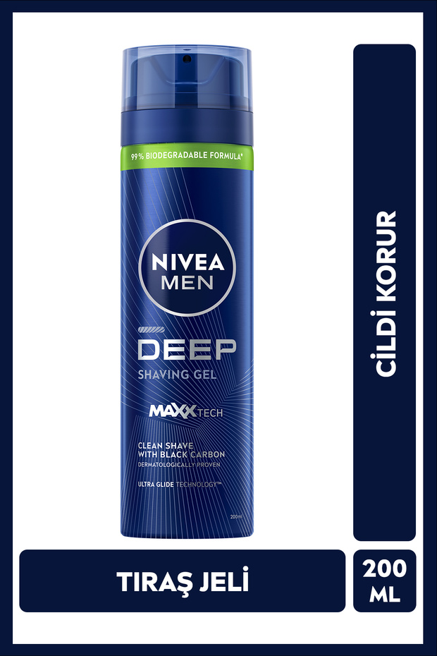 MEN Erkek Tıraş Jeli Deep Dimension Aktif Karbon 200ml, Kusursuz ve Kaygan Tıraş, Sakal Temizleyici
