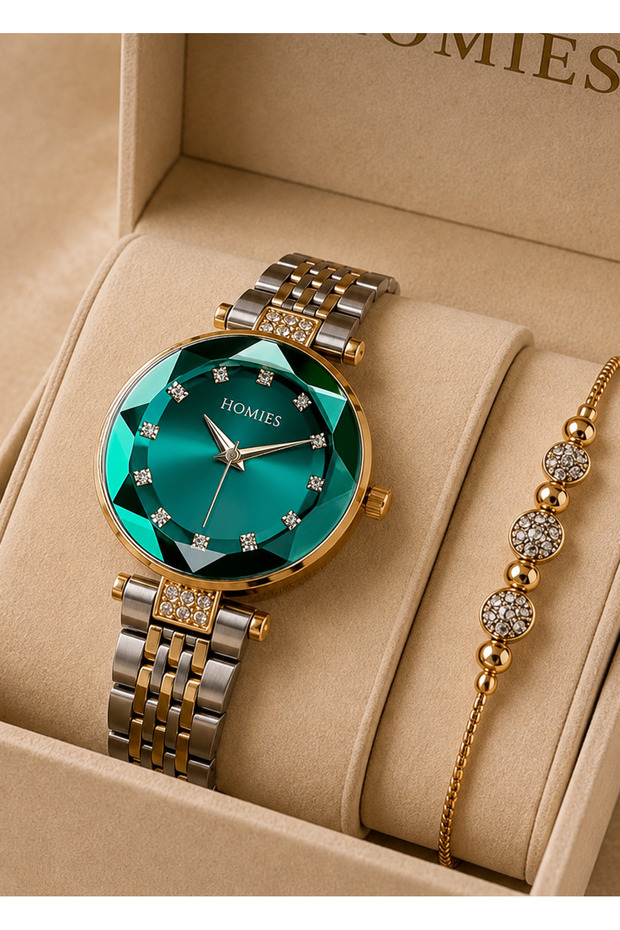 Special Boxed Women's Wristwatch Waterproof Two Color Steel Band + Bracelet Hmby2038C3