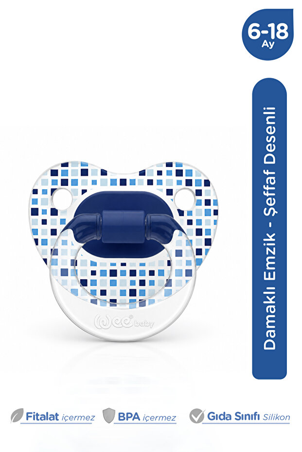 Transparent Patterned Orthodontic Pacifier with Soft Silicone Tip 6-18 Months Blue