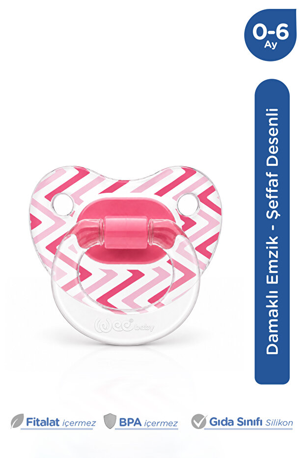 Transparent Patterned Orthodontic Pacifier with Soft Silicone Tip 0-6 Months Pink