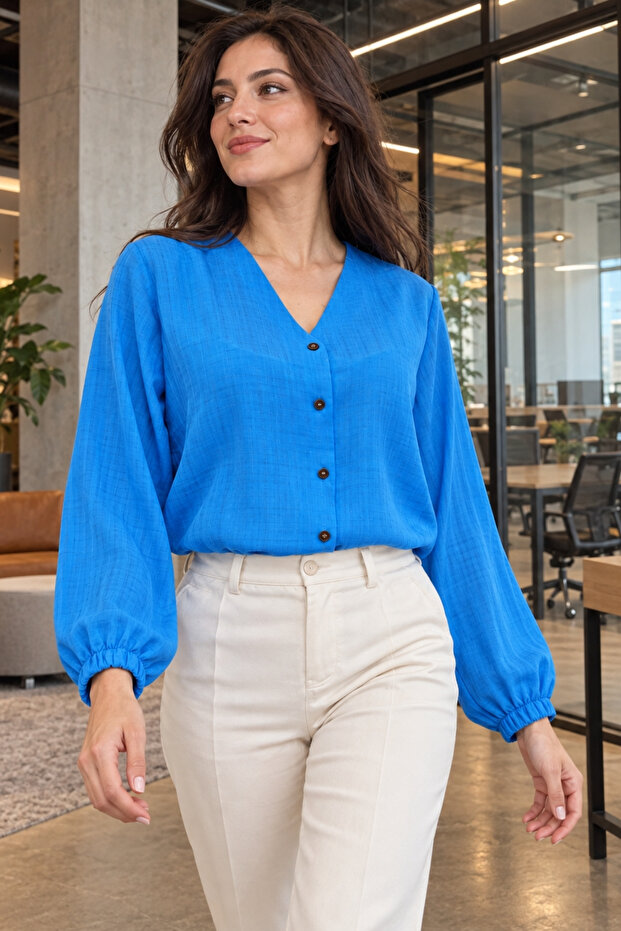 Women's Baby Blue Elastic Sleeve Wrap Shirt Arm-24K 001002