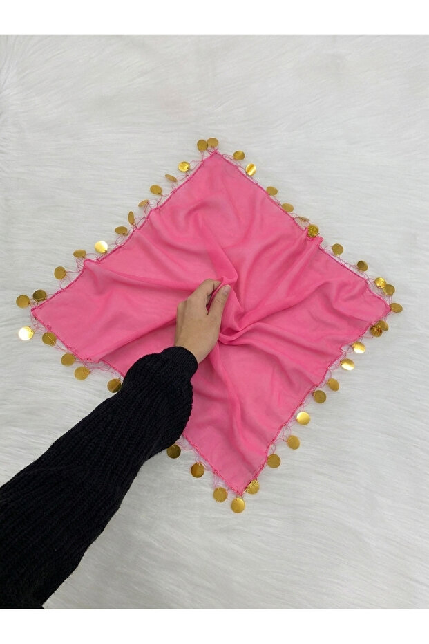 Large Size Chiffon Halay Handkerchief, 50X50Cm Pink Gold 1 Piece, Bride Groom Wedding Henna Circumcision Engagement Bride
