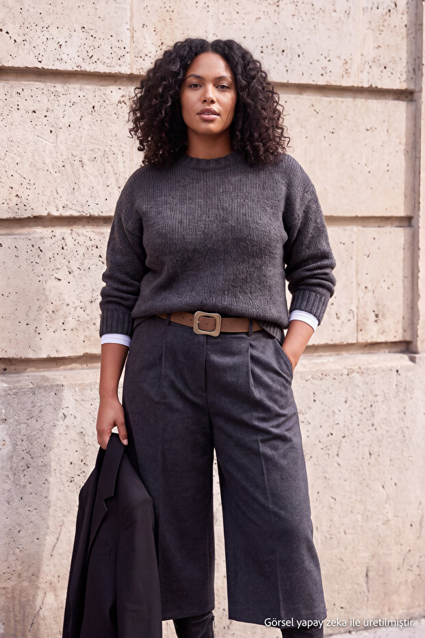 Wardrobe Essentials Anthracite Soft Textured Basic Knitwear Sweater Tbbaw27An00004