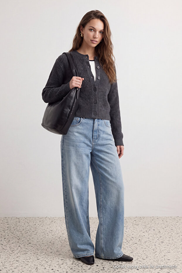 Wardrobe Essentials Antrasit Yumuşak Dokulu Basic Triko Hırka TWOAW26HI00204