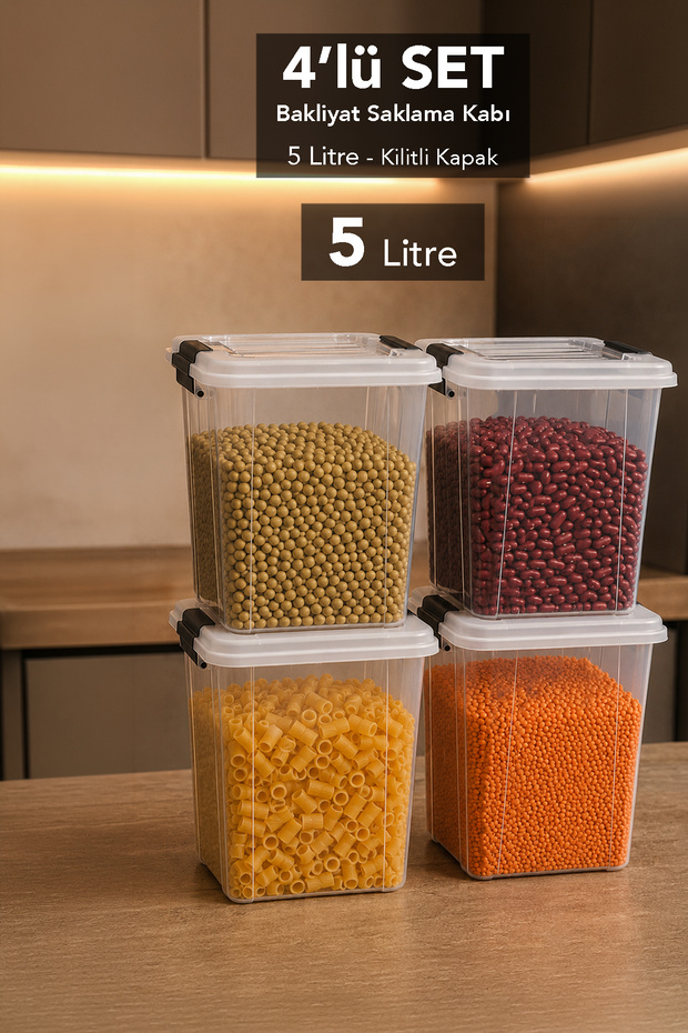 4-Piece 5Lt Lockable Lid Organizer Box - Kitchen Organizer Deep Elora Food Storage Container Transparent
