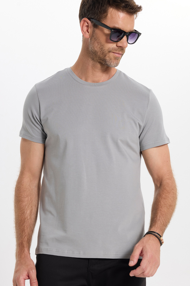 Men's slim fit cotton soft touch stretchy fabric basic grey crew neck t-shirt