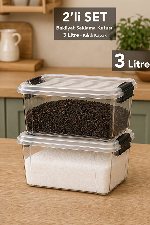 2-Pack 3 Liter Multi-Purpose Organizer - Elora Lockable Lid Food Container Kitchen Organizer Transparent