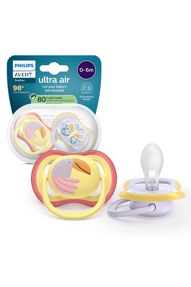 Ultra Air Pacifier, Orthodontic, 0-6 Months, Girl, Scf087/04