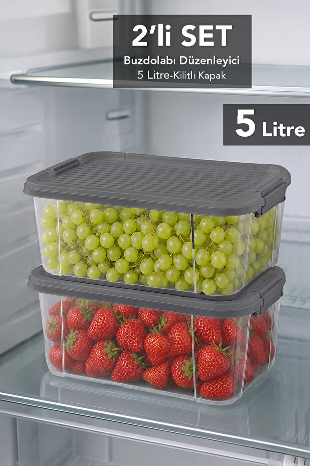 2 Pieces 5Lt Elora Lockable Lid Box - Multi-Purpose Kitchen Organizer Food Storage Container Gray