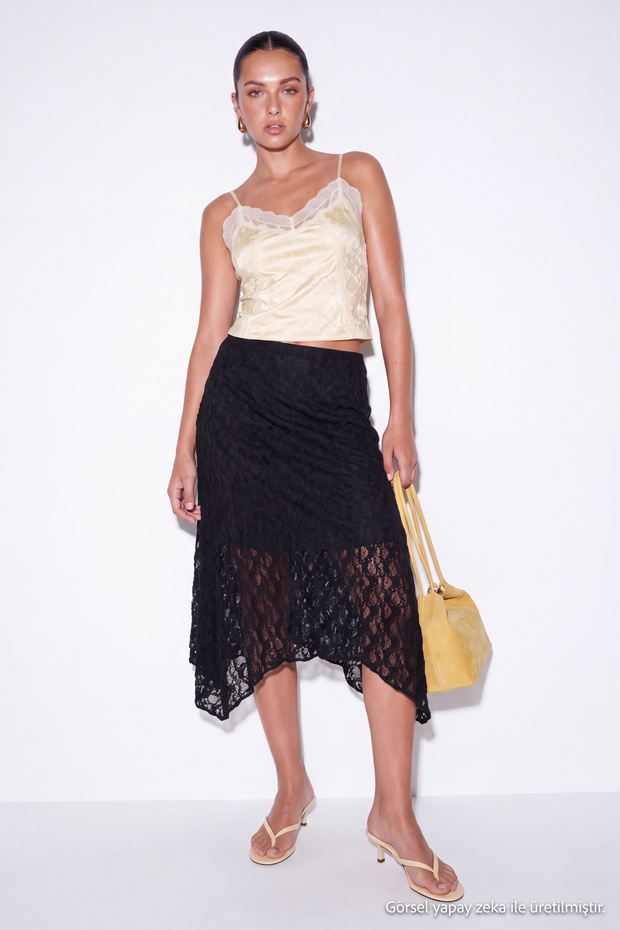 Black Lace Lined Skirt Tdrss26Et00051