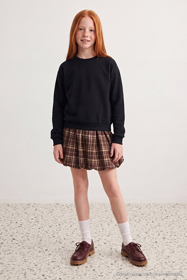 Black Girls' Cotton Thick/Inner Fleece Plain/Basic Crew Neck Knitted Sweatshirt Tkdaw27Sw00058