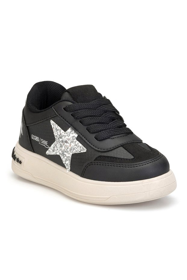 Kids Ds Opera Black Silver Children's Sneaker Casual Sports Lace-Up Shoes
