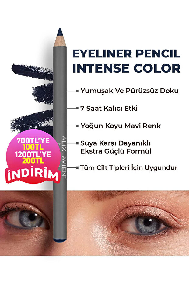 Dark Blue Eye Liner - Waterproof, Intense Pigmented, Easy Release, Dark Blue Eyeliner Pencil