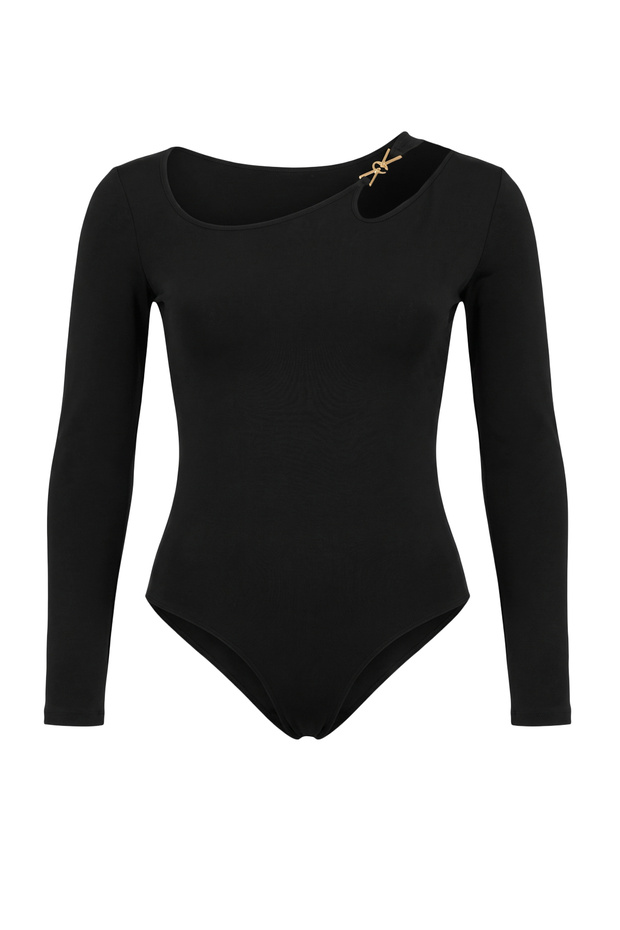 Siyah Vücuda Oturan Aksesuarlı Örme Çıtçıtlı Body TBBAW27CS00009