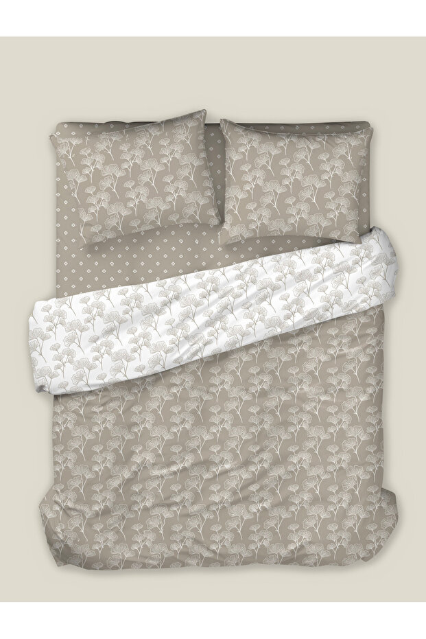 Gingko duvet cover set, beige, 200x220 cm