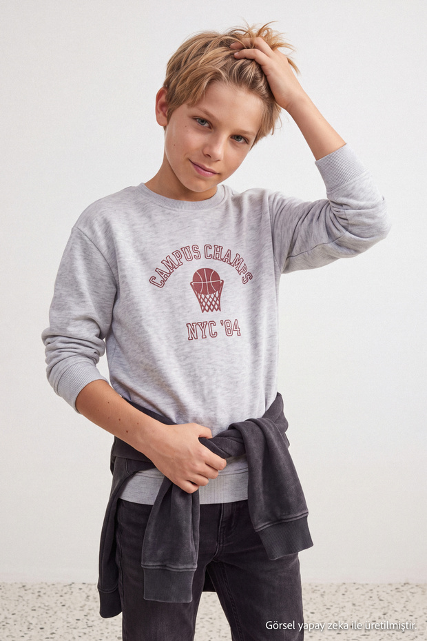 Kar Melanj Boys' Cotton Printed Crew Neck Thick Non-Padded Knitted Sweatshirt Tkdaw27Sw00005