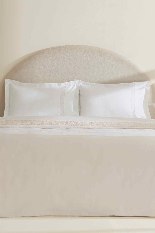 Lumi 80 Thread 100% Cotton Satin Guipure Double Duvet Cover Set White