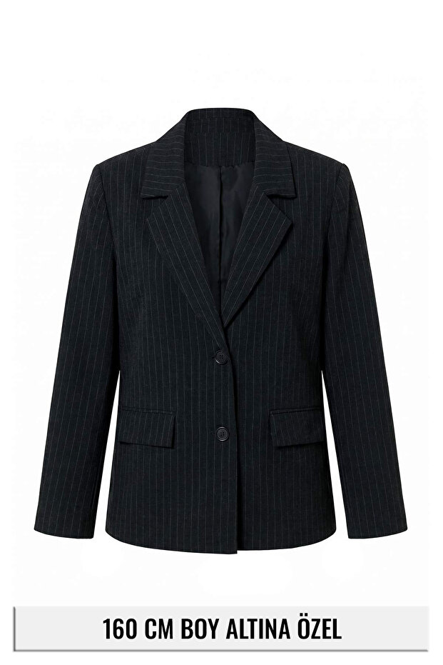 Petite Antrasit Çizgili Blazer Ceket TWOAW27BC00068