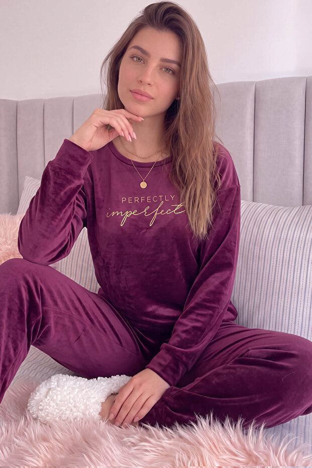 Plum Perfectly Patterned Exclusive Velvet Women's Pajama Set