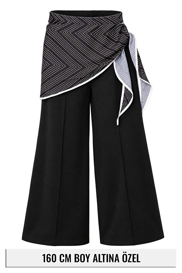 Petite Siyah Çıkarılabilir Şal Detaylı Geniş Paça Pantolon TWOAW27PL00097