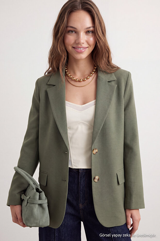 Mint Regular Astarlı Dokuma Blazer Ceket TWOAW23BC00132
