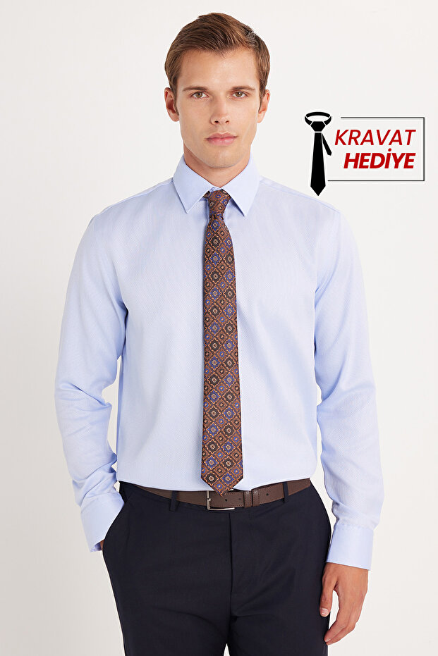 Regular Fit Blue Non-Iron 100% Cotton Eco-Friendly Ecotex Certified Shirt