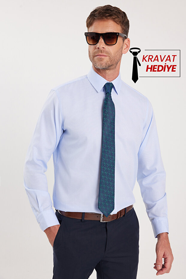 Regular Fit Blue Non-Iron 100% Cotton Eco-Friendly Ecotex Certified Shirt