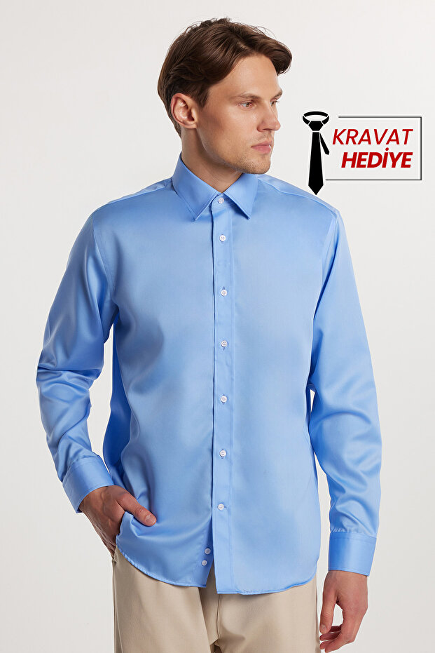 Regular Fit Blue Non-Iron 100% Cotton Eco-Friendly Ecotex Certified Shirt