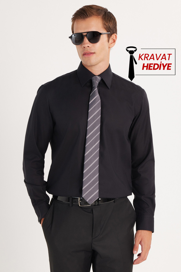 Men's Regular Fit Non-Iron 100% Cotton Eco-Friendly Ecotex Certified Black Shirt