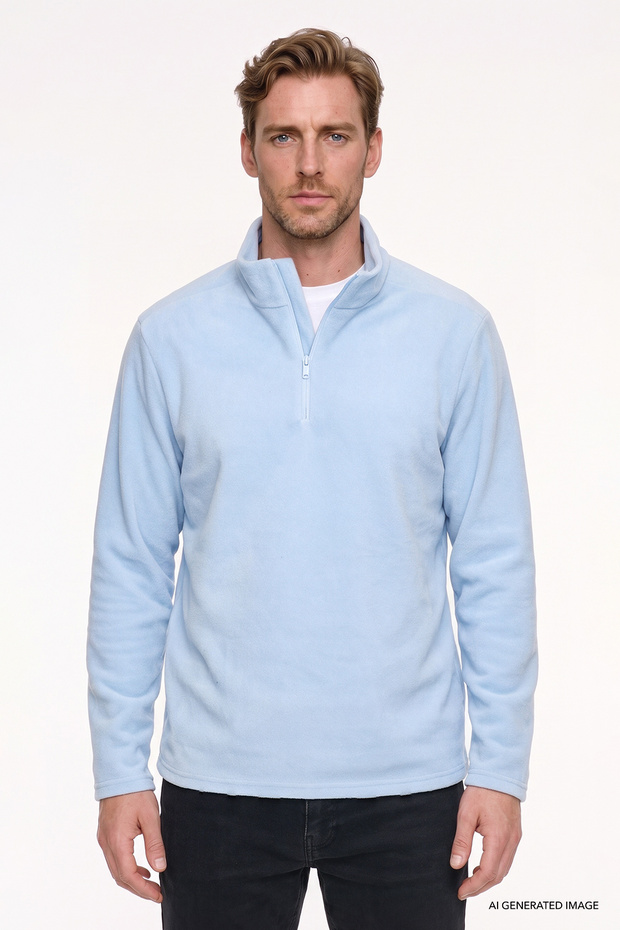 Men's Blue Anti-Pilling Standard Fit Stand Collar Fleece Sweatshirt