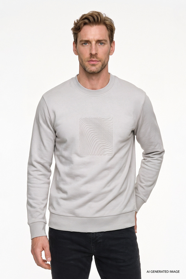 Men's Stone Cotton Standard Fit Regular Cut Crew Neck Sweatshirt