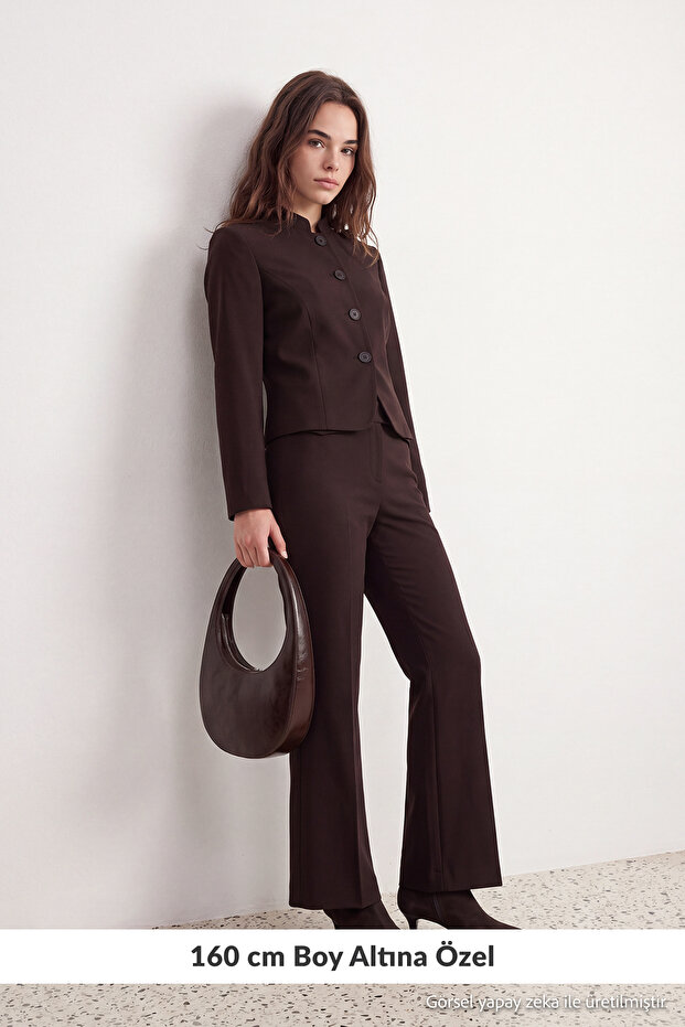 Petite Koyu Kahverengi Bootcut Pantolon TWOAW27PL00094