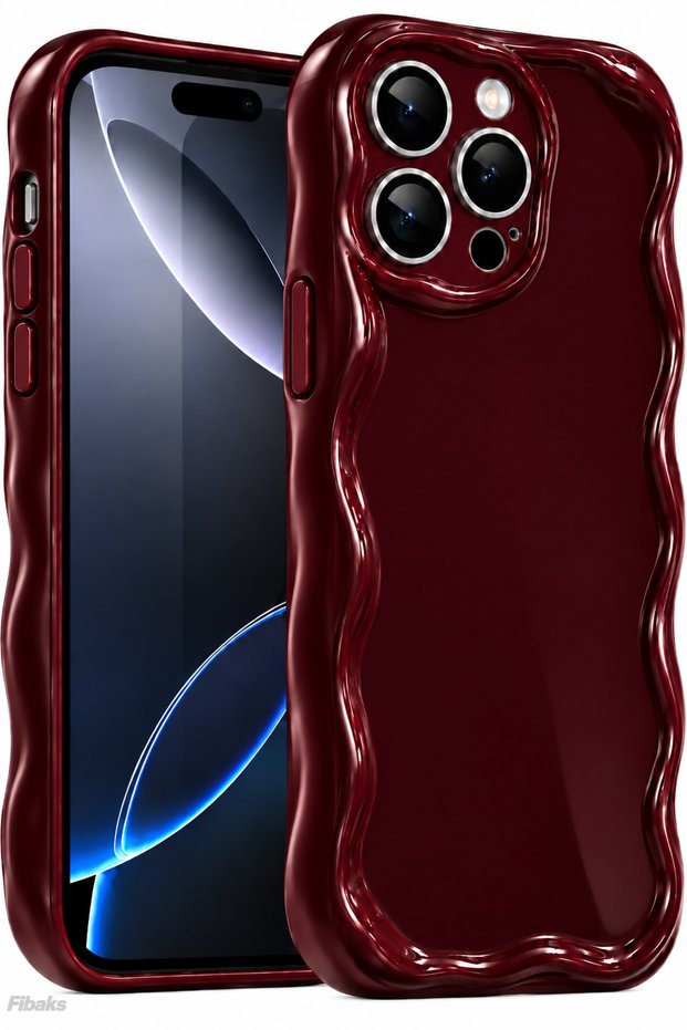 iPhone 15 Pro Case Camera Protected Wave Edge Shock Absorbing Burgundy Silicone Cover